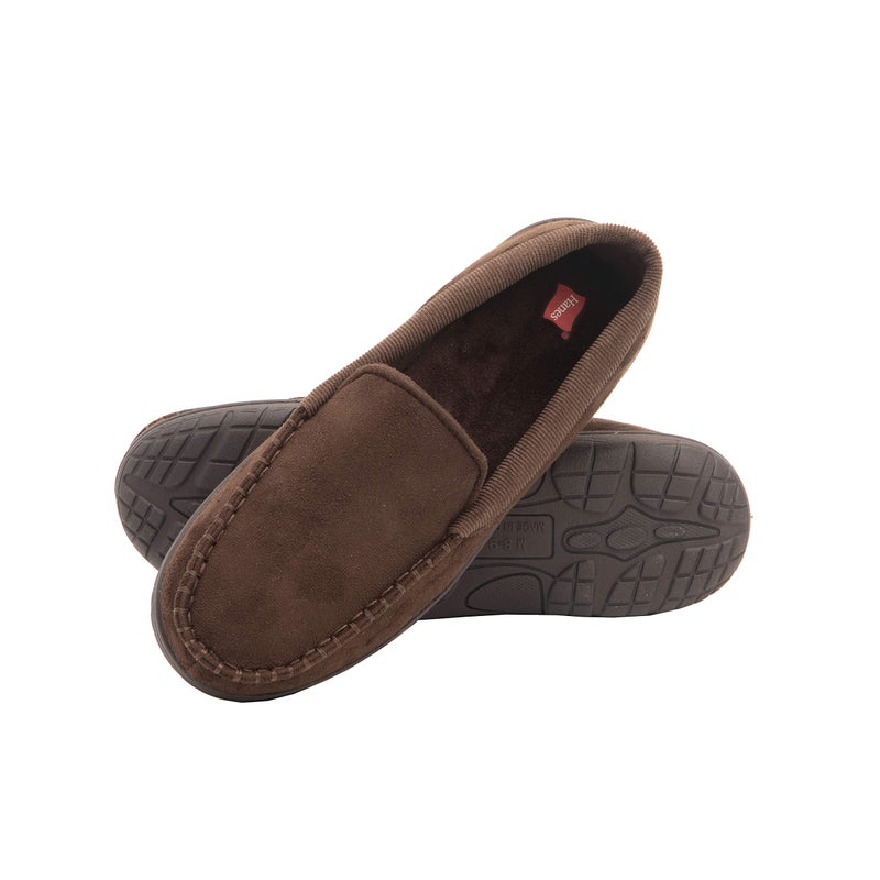 Hanes Mens Moccasin Slipper House Shoe With Indoor Outdoor Memory Foam Sole Fresh IQ Odor Protection , Brown/Brown , Large - Image 1